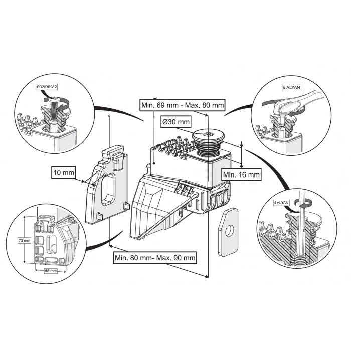 IZYFİX ASMA KLOZET GİZLİ MONTAJ SETİ GM4 + 1 UZATMALI