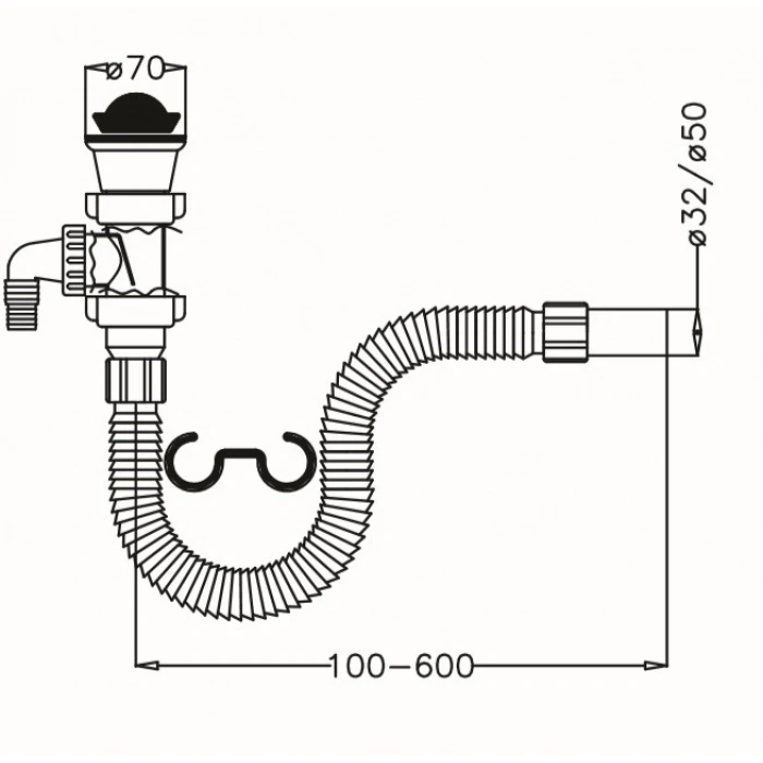 JAPAR - Lavabo ve Evye Sifonu Körüklü 11/2 Q50 (Çamaşır ve Bulaşık Makine Girişli )