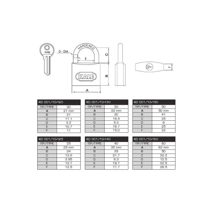 Kale 20 mm Gri Asma Kilit KD-001/10-120