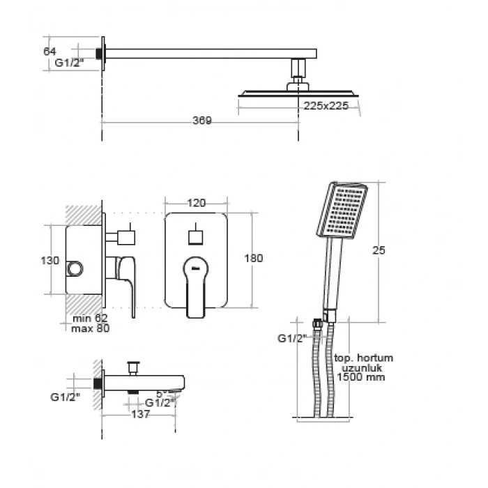 KARE - ANKASTRE BANYO SETİ 2 YOLLU