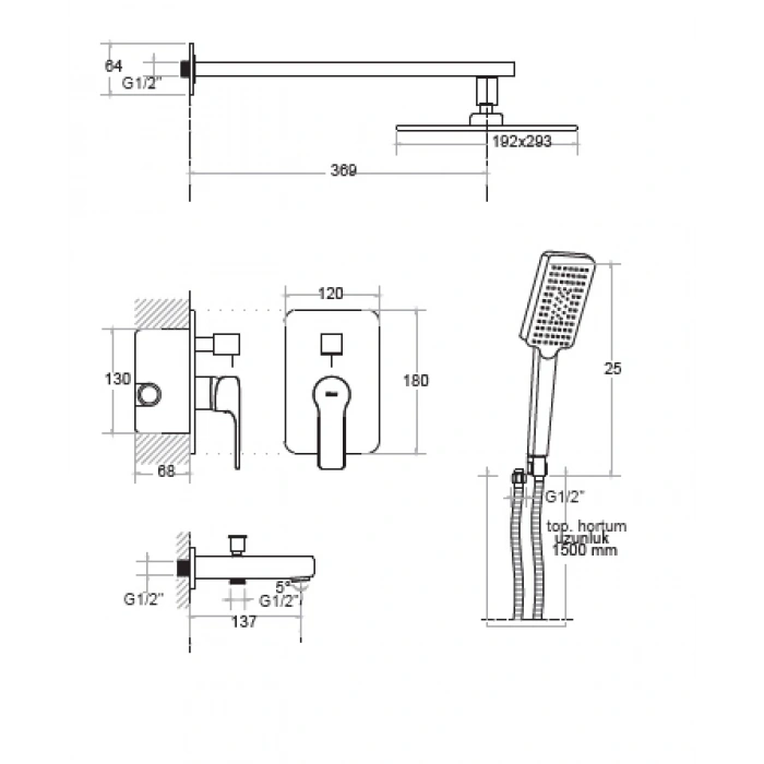 KARE - ANKASTRE BANYO SETİ 2 YOLLU SİYAH