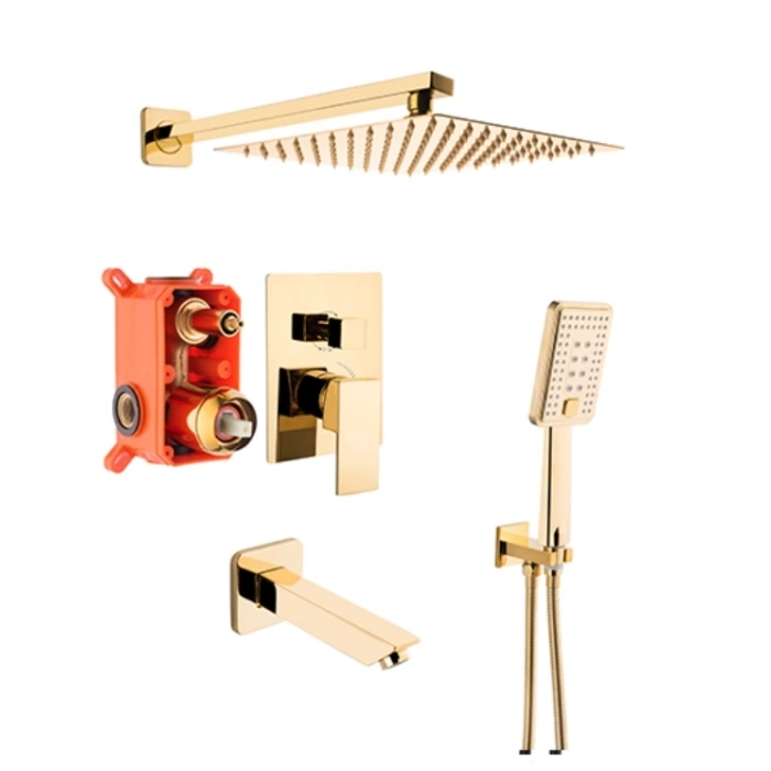 KARE - ANKASTRE BANYO SETİ 3 YOLLU GOLD