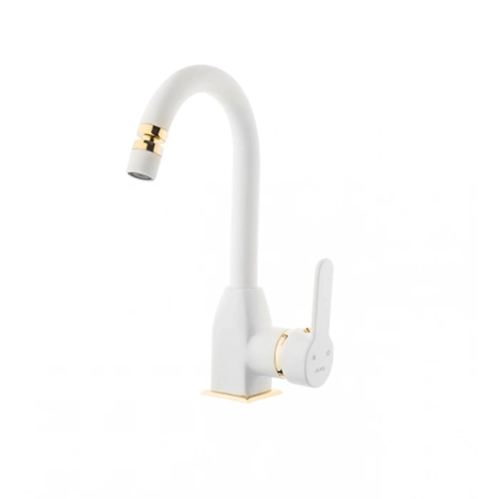 KARE - STİL MİX KUĞU LAVABO BATARYASI (BEYAZ - ALTIN)