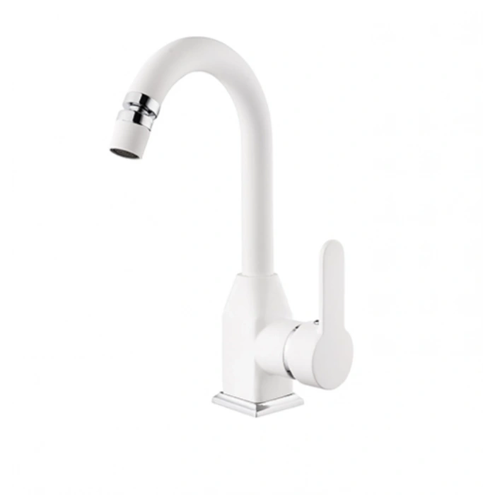 KARE - STİL MİX KUĞU LAVABO BATARYASI (BEYAZ - KROM)