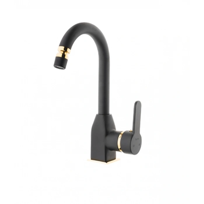 KARE - STİL MİX KUĞU LAVABO BATARYASI (SİYAH - ALTIN)