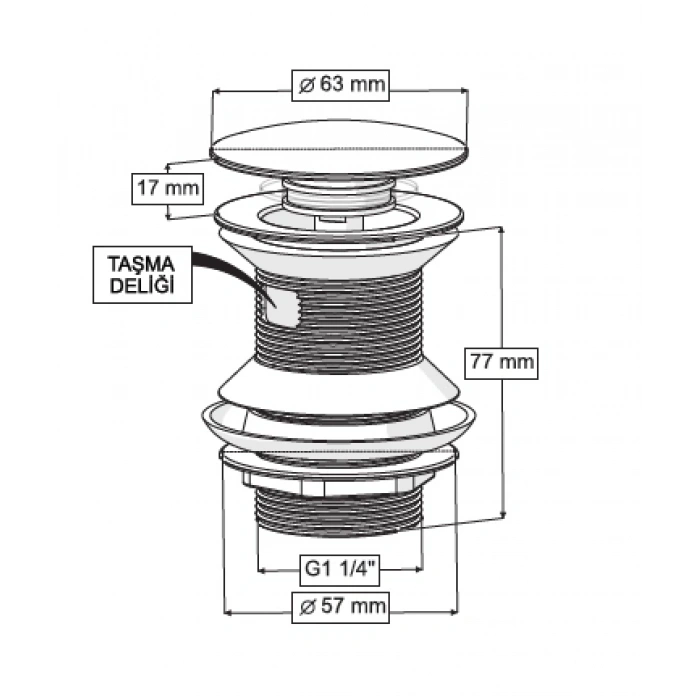 QUALİS POP UP - ZAMAK METAL BAŞLIK (TAŞMA DELİKLİ - METAL GÖVDE)
