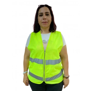 Fermuarlı Sarı İkaz Yeleği XL Beden 59 cm