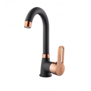 KARE - İNCİ MİX KUĞU LAVABO BATARYASI (SİYAH - BAKIR)