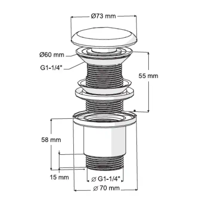 ELIXIR POP UP - SERAMİK BAŞLI MAT BEYAZ (TAŞMA DELİKSİZ - ABS GÖVDE)