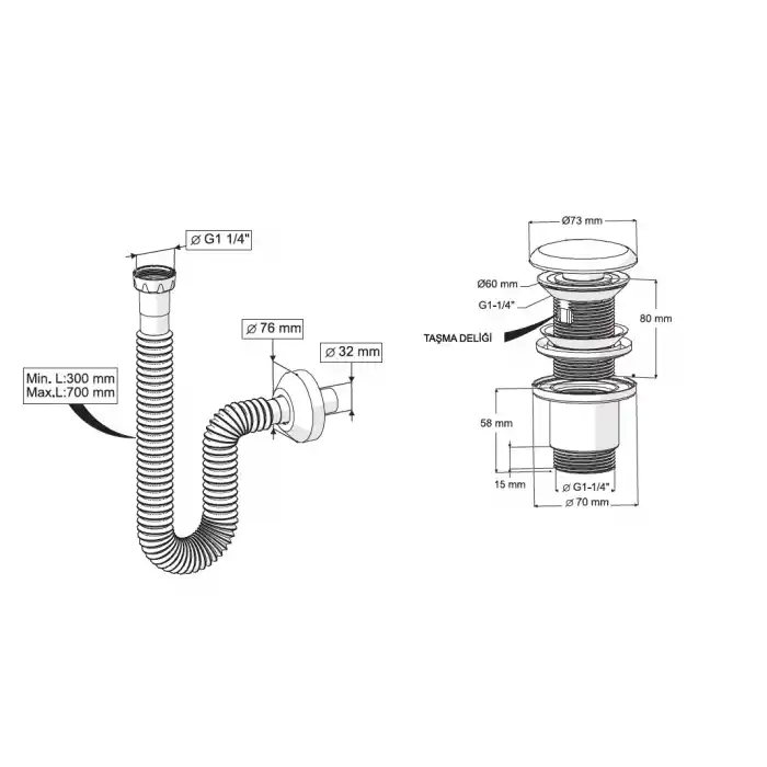 ELİXİR PUP - UP KÖRÜKLÜ SET (MAT SİYAH- SERAMİK BAŞLIK - TAŞMA DELİKLİ)