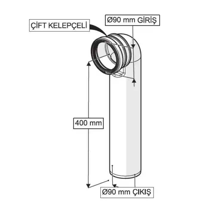 GÖMME REZERVUAR ÇİFT KELEPÇELİ PİS SU ÇIKIŞ DİRSEĞİ (Q90 X 450 mm)