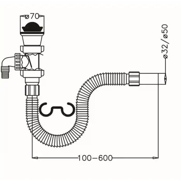 JAPAR - Lavabo ve Evye Sifonu Körüklü 11/2 Q50 (Çamaşır ve Bulaşık Makine Girişli )