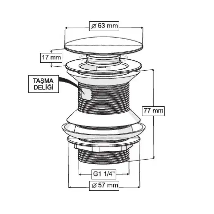 QUALİS POP UP - ZAMAK METAL BAŞLIK (TAŞMA DELİKLİ - METAL GÖVDE)