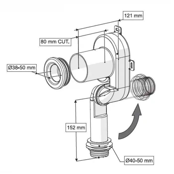YATAY DÜŞEY FONKSİYONLU PİSUAR SİFONU Q40 / 50 mm ÇIKIŞLI