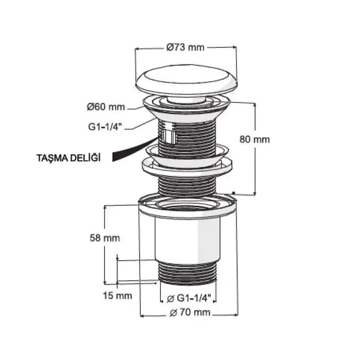 MOON PARLAK ALTIN SİFON - ELİXİR PUP UPLI - (TAŞMA DELİKLİ) (MAX. 250 mm)