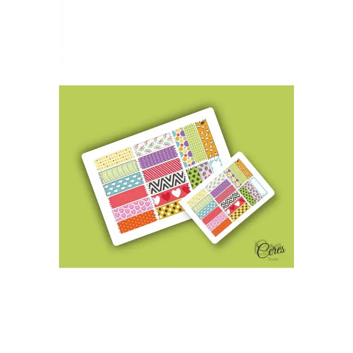 Washi Tape | Renkli - Eğlenceli - Nostaljik - Retro | Etiket Sticker (1 SAYFA)