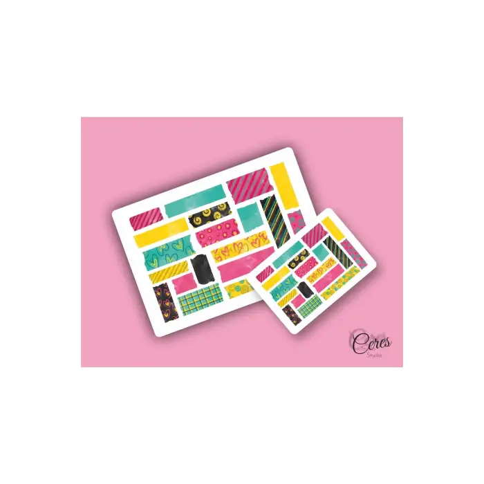 Washi Tape | Renkli - Eğlenceli - Nostaljik - Retro | Etiket Sticker (1 SAYFA)