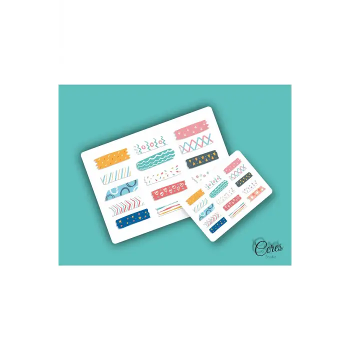 Washi Tape | Renkli - Eğlenceli - Nostaljik - Retro | Etiket Sticker (1 SAYFA)