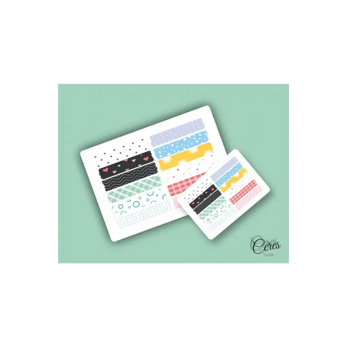 Washi Tape | Renkli - Eğlenceli - Nostaljik - Retro | Etiket Sticker (1 SAYFA)