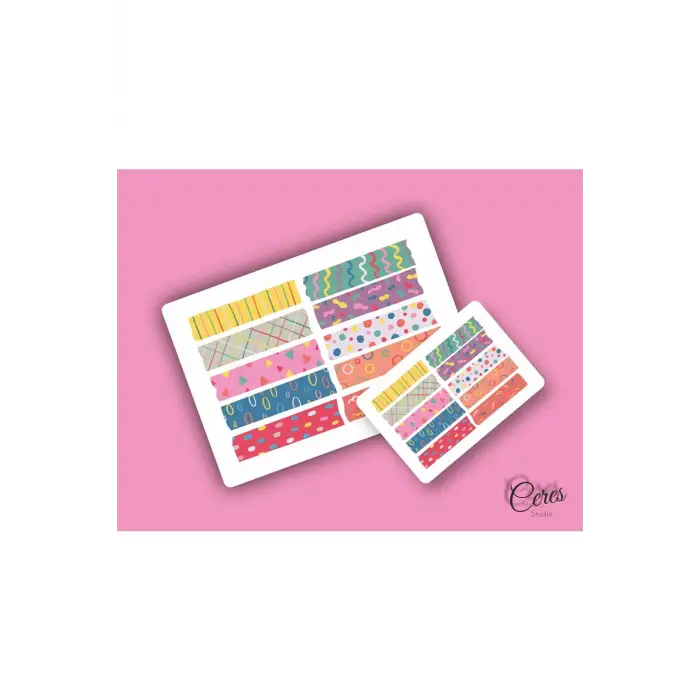 Washi Tape | Renkli - Eğlenceli - Nostaljik - Retro | Etiket Sticker (1 SAYFA)