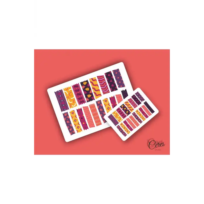 Washi Tape | Renkli - Eğlenceli - Nostaljik - Retro | Etiket Sticker (1 SAYFA)