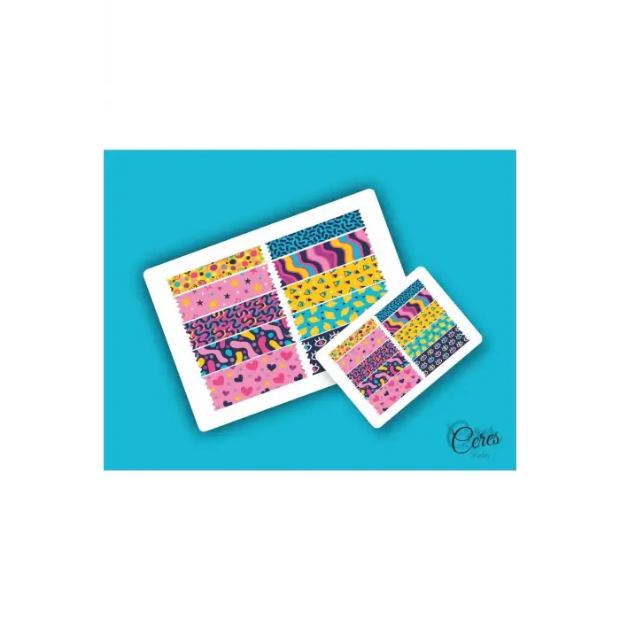 15 Sayfa 206 Adet Washi Tape Etiket Sticker Set (9x13cm 15 Sayfa Toplam 206 Bant)