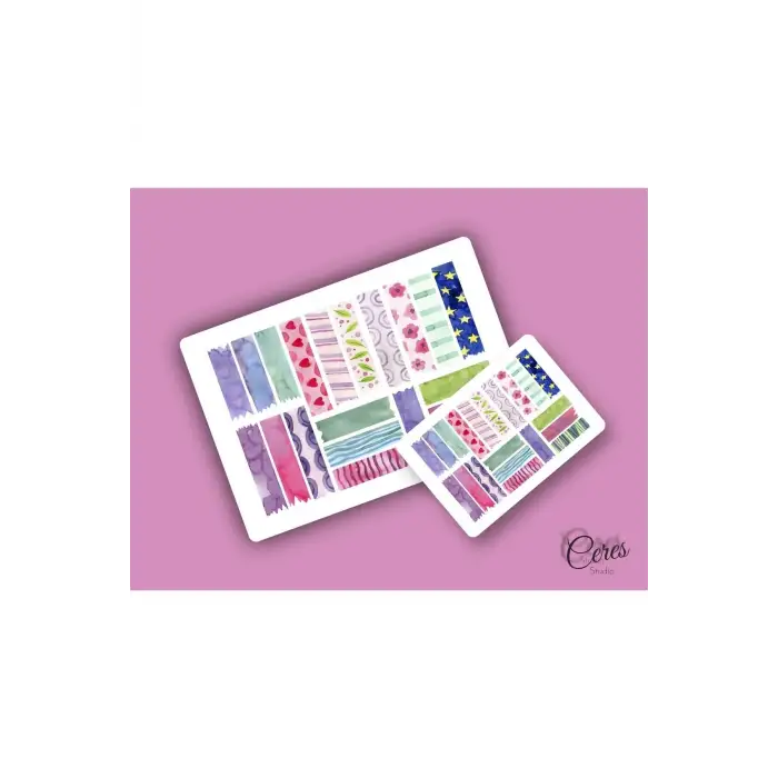 15 Sayfa 206 Adet Washi Tape Etiket Sticker Set (9x13cm 15 Sayfa Toplam 206 Bant)