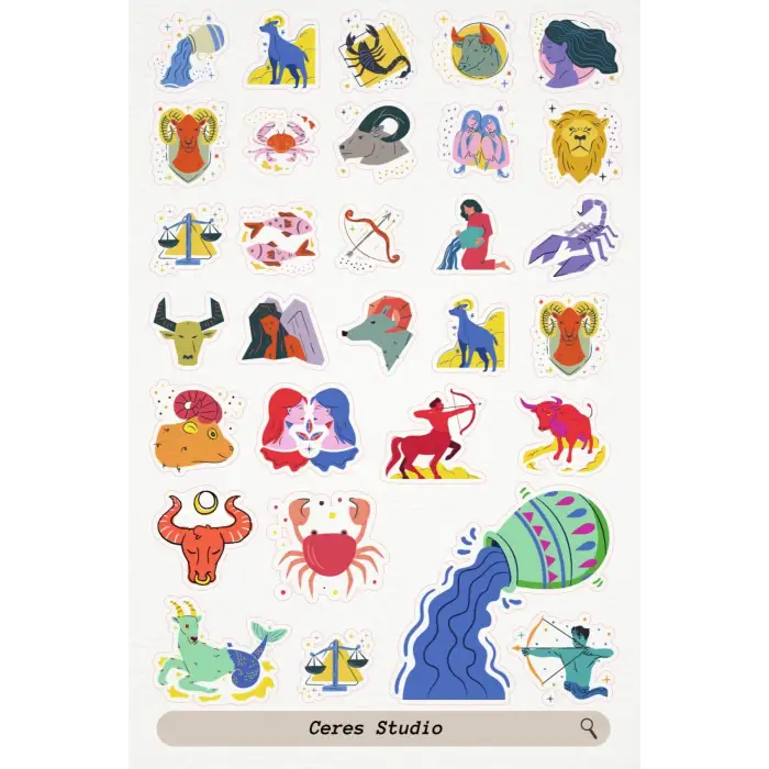 Zodiac Burçlar Tema Sticker Etiket 2 Sayfa 60 Adet Etiket