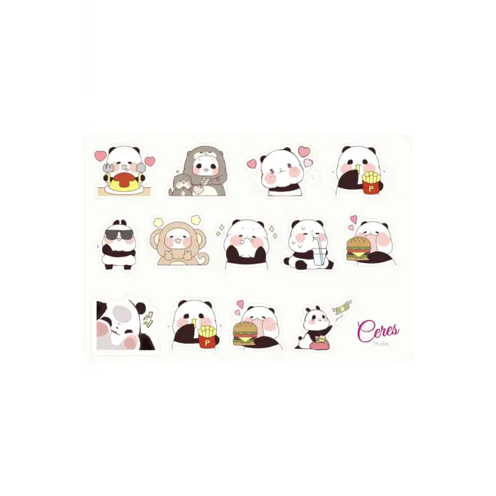 Anime Panda Sticker Etiket 2 Sayfa 32 Adet Etiket - Panda
