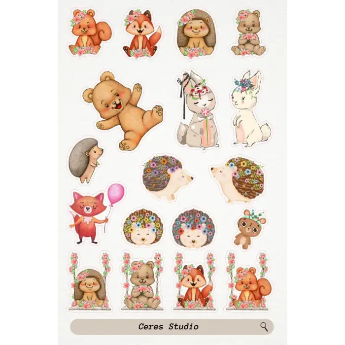 Vintage Animal Figürleri Nostalji Hayvan Tema Sticker Etiket 2 Sayfa 36 Adet Etiket