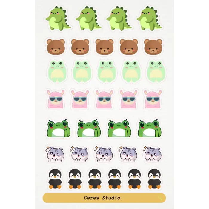 Mini Animal Minik Hayvan Figürleri Tema Sticker Etiket 34 Adet Etiket
