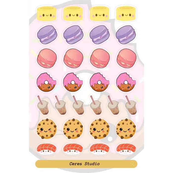 Mini Food Minik Yemek Figürleri Fast Food Tema Sticker Etiket 30 Adet Etiket