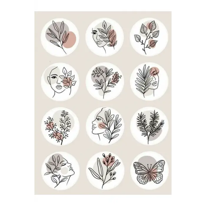 Lineart Elements Decor Tema Sticker Etiket 2 Sayfa 24 Adet Etiket