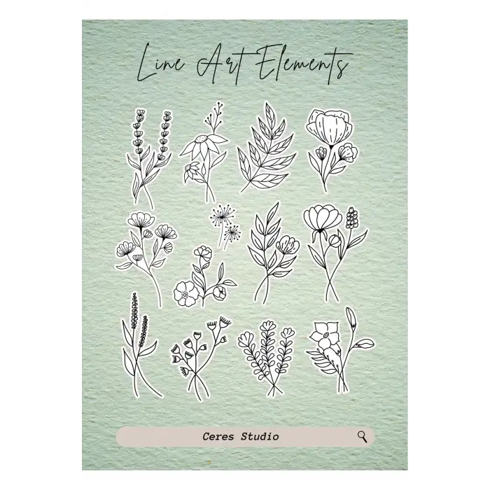 Lineart Elements Flower Çiçek Tema Sticker Etiket 2 Sayfa 35 Adet Etiket