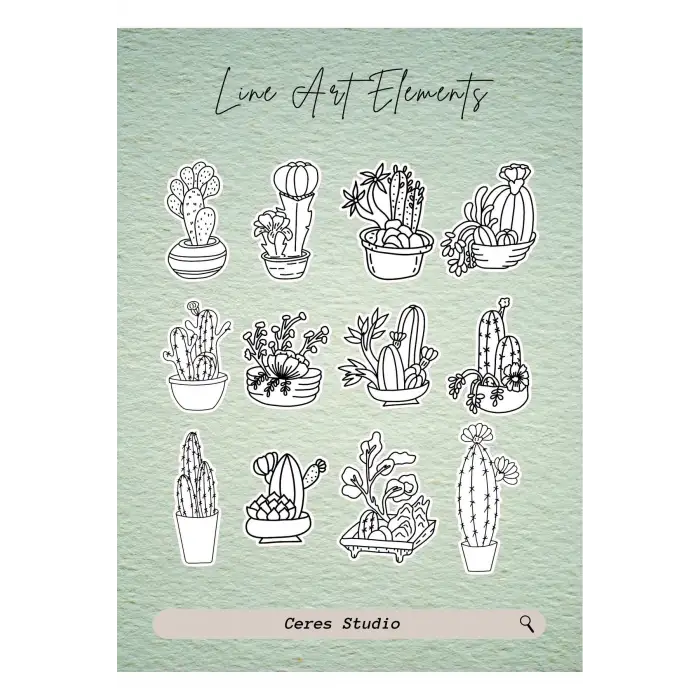 Lineart Elements Flower Çiçek Tema Sticker Etiket 2 Sayfa 35 Adet Etiket