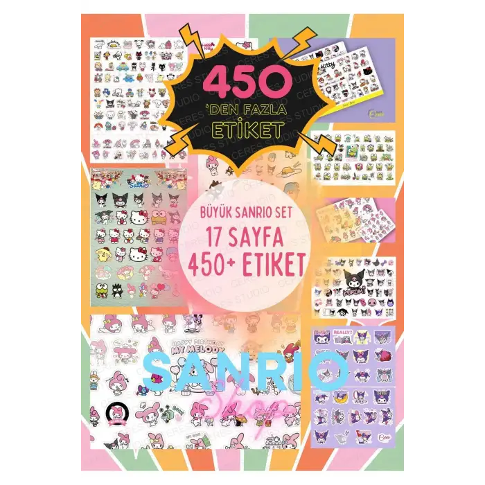 Büyük Sanrio Sticker Set Hello Kitty Kuromi 17 Sayfa 450den Fazla Sticker Etiket (425)