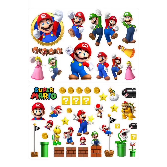 Super Mario Sticker 1cm Ile 5cm Arası 2 Sayfa 50 Adet Etiket