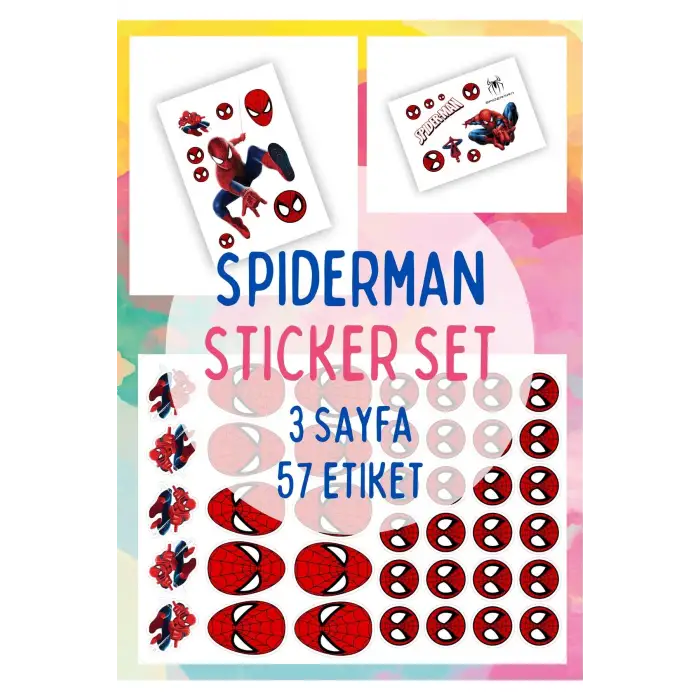 Spiderman Sticker Set - 13x18cm Tek Sayfa 9x13cö 2 Sayfa Toplam 57 Adet Etiket