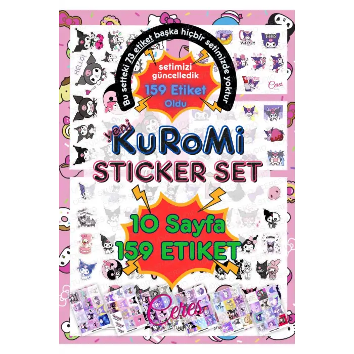 Kuromi Sanrio Sticker Set - 10 Sayfa 159 Adet Etiket ( Planlayıcı Bullet Journal Için Uygundur.)
