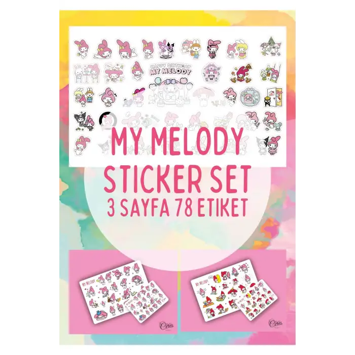 My Melody Sticker Set - 3 Sayfa 78 Adet Etiket
