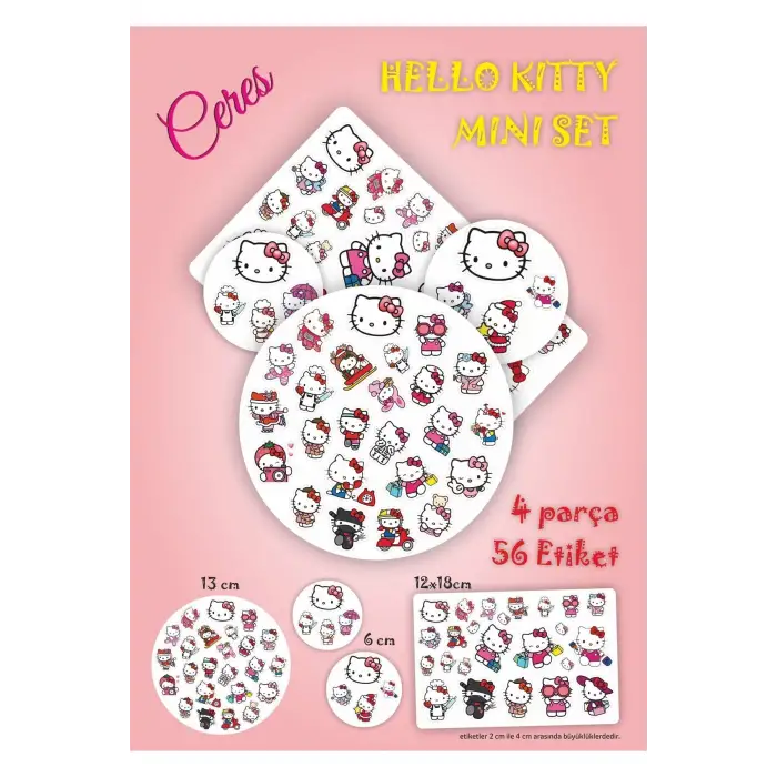 Mini Sanrio Hello Kitty Sticker Seti 4 Parça 56 Adet Etiket