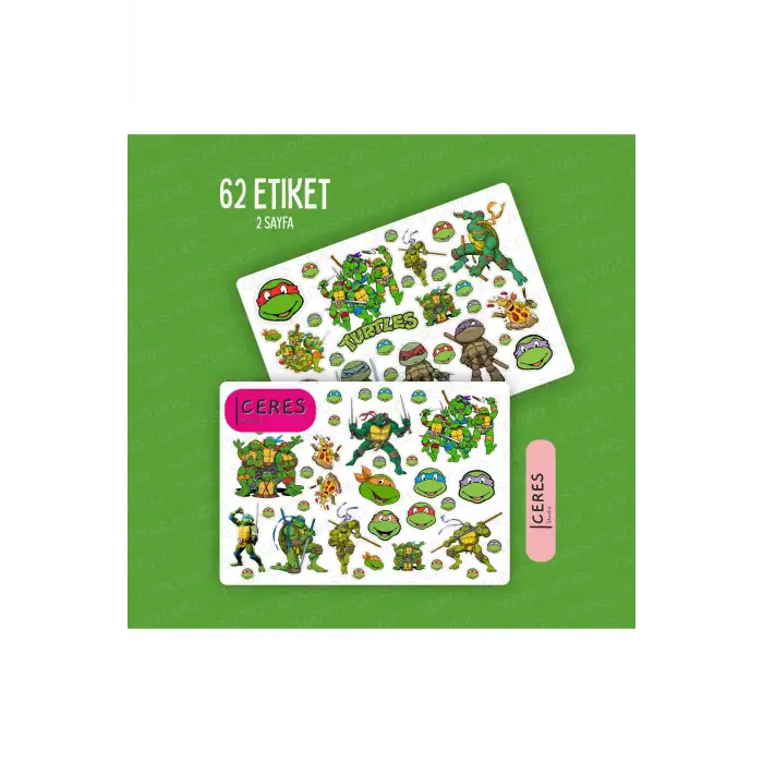Ninja Turtle Ninja Kaplumbağalar Sticker Etiket 2 Sayfa 62 Adet Etiket