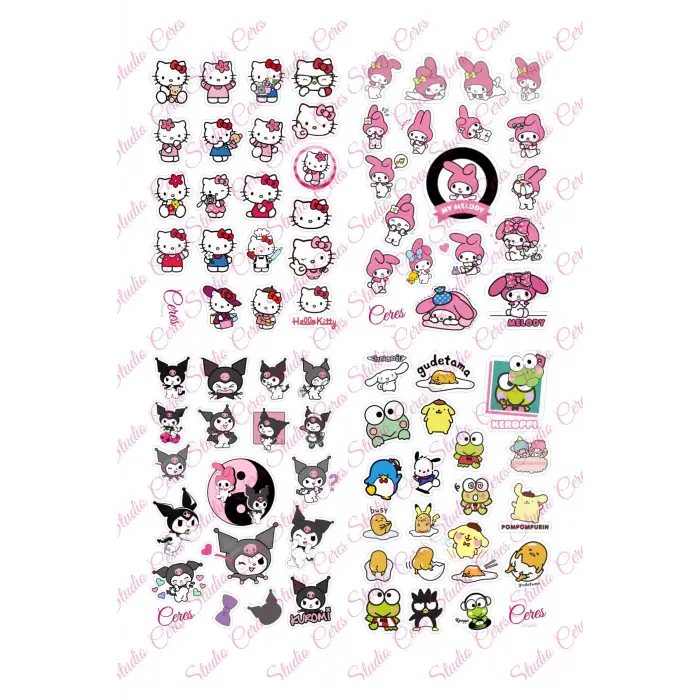 Hello Kitty Ve Arkadaşları Kuromi My Melody Cinnamoroll 77 Etiket Bullet Journal Telefon Sticker
