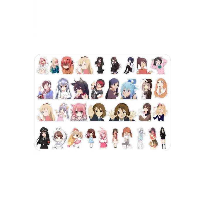 Anime Kawaii Korea Sticker Etiket 34 Adet Etiket 2,5 - 3 cm Ebatlarında