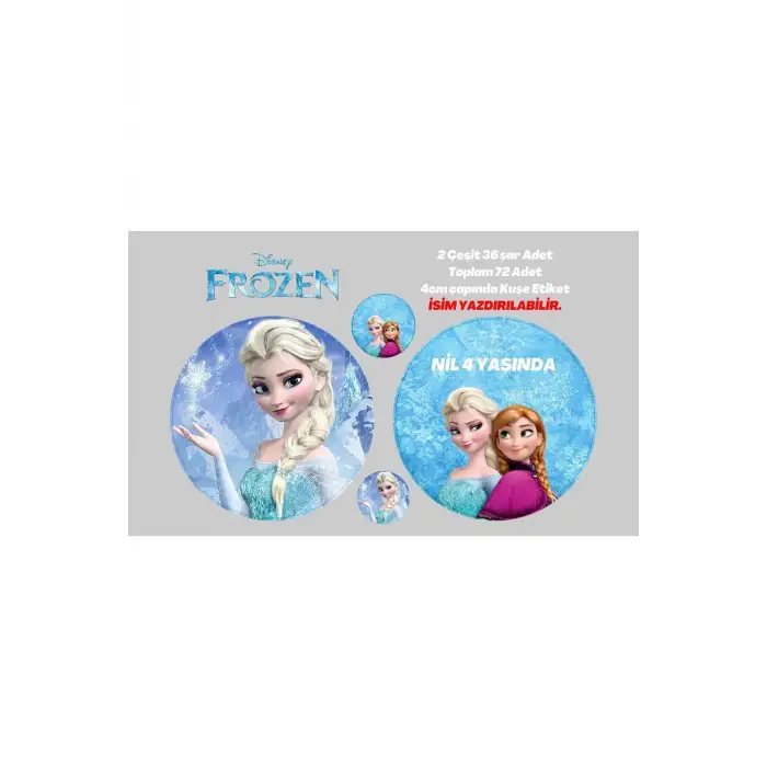 Elsa Etiket 2 Çeşit Toplam 96 Adet 4cm - Kişiselleştirilebilir - Organizasyon Için Uygundur.