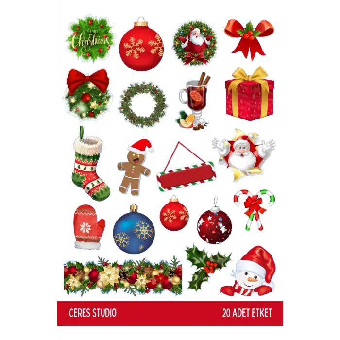Yılbaşı Sticker Seti Merry Christmas Noel Winter 2 Sayfa 38 Adet Etiket