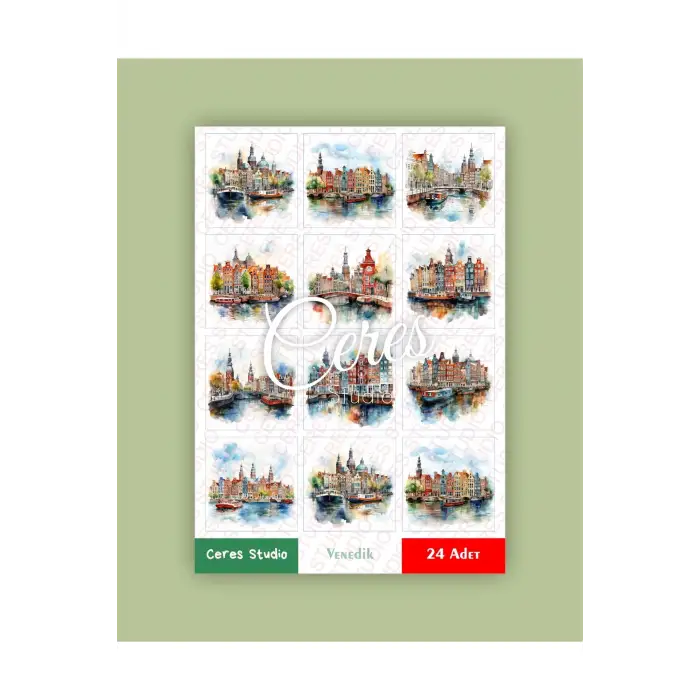 İtalya Venedik Temalı Sticker Set Italy - Venezia 2 Sayfa 24 Adet Etiket Planlayıcı Bullet Journal