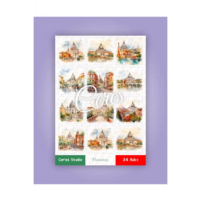 İtalya Floransa Tema Sticker Set Italy - Florance 2 Sayfa 24 Adet Etiket Planlayıcı Bullet Journal