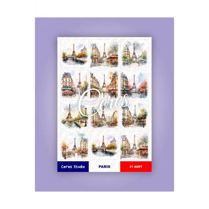 Fransa Paris Eyfel Tema Sticker Set France Eiffel 2 Sayfa 21 Adet Etiket Planlayıcı Bullet Journal