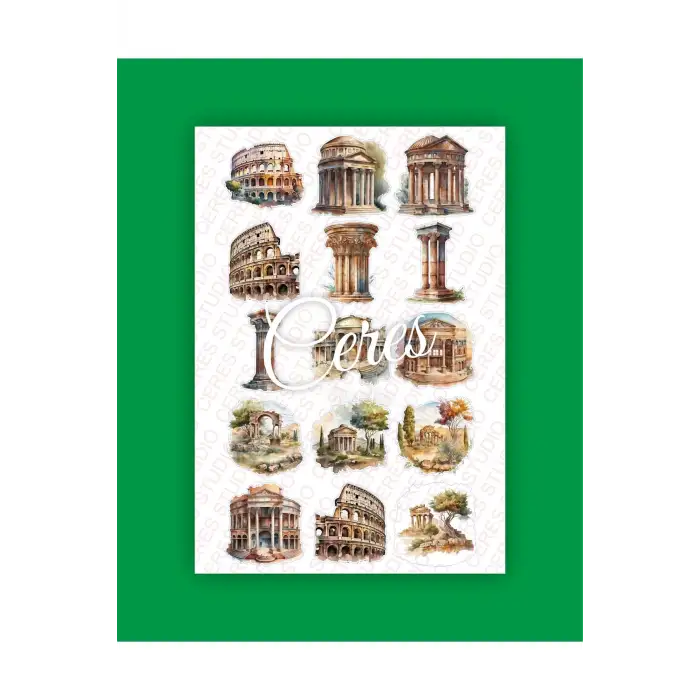 İtalya Antik Roma Tema Sticker Set Ancient Rome 2 Sayfa 39 Adet Etiket Planlayıcı Bullet Journal